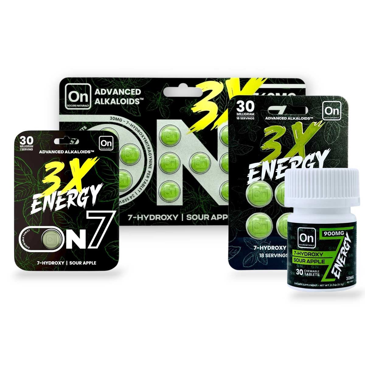 On7 7 Hydroxy 3x Energy Tablets Sour Apple 30mg Set 67461