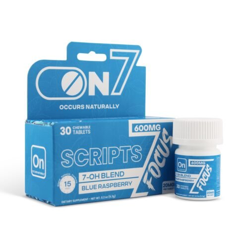 On7 Focus 7 Hydroxy Kratom Leaf Extract Chewable Tablets Blue Raspberry 20mg 500x500 1